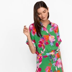 Johnny Was Green Floral Blouse
